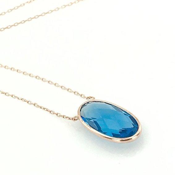 Изображение товара: Новый овальный синий топаз Золото Качество продукции серебряное ожерелье