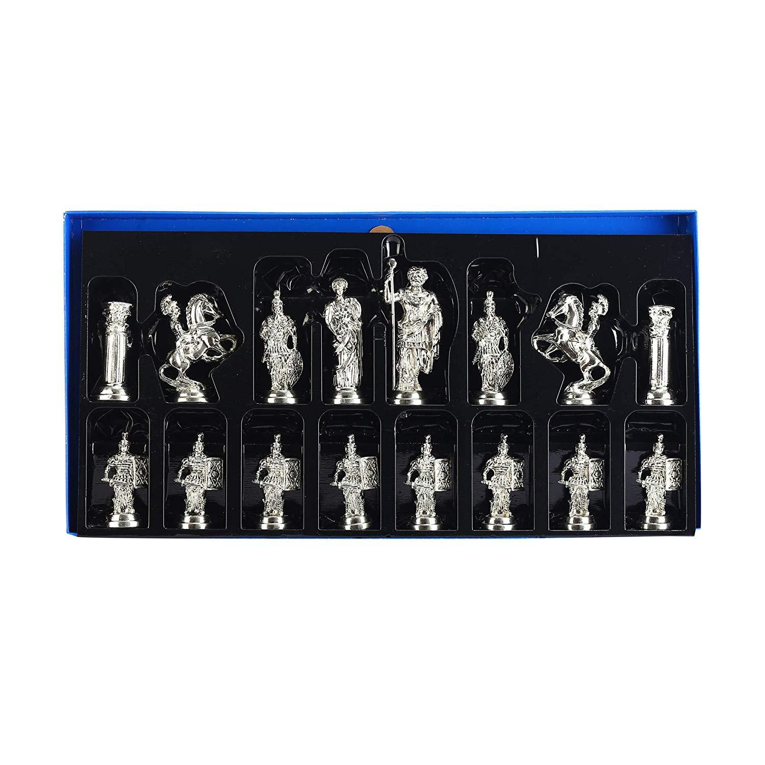 Изображение товара: Металлический Шахматный набор, римские фигурки, предметы ручной работы, шахматная доска из натурального массива дерева, оригинальный жемчуг на доске, хранение внутри короля 10 см