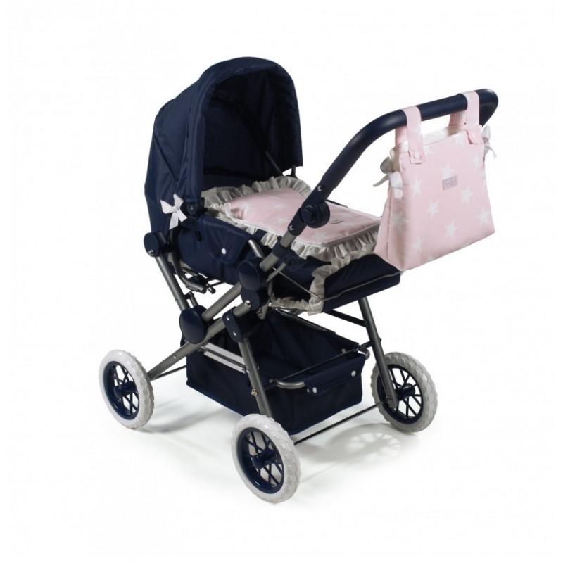 Изображение товара: Детская прогулочная коляска, сине-розовая, для кукол, 36-52 см, в комплект входит сумка, игрушка для ребенка и ребенка.
