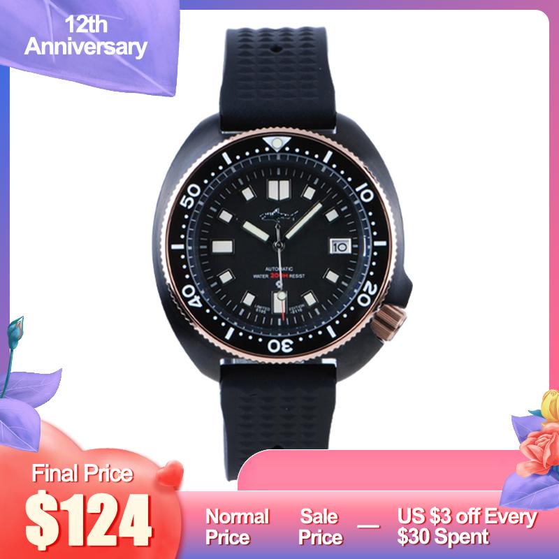 Изображение товара: Автоматические Мужские часы HEIMDALLR Sharkey 6105 NH35, механические светящиеся мужские наручные часы с сапфировым стеклом часы для дайверов 200m C3