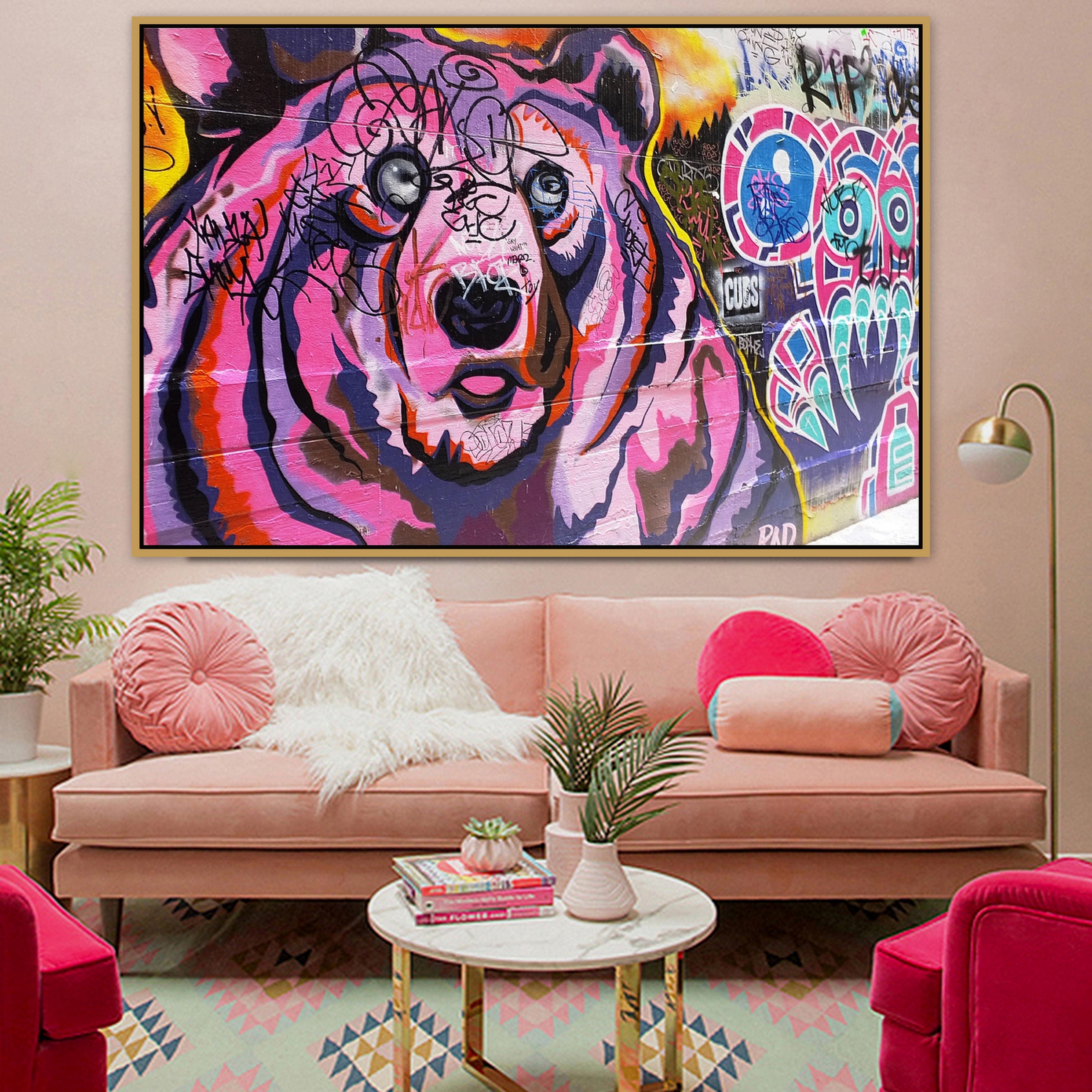 Изображение товара: Розовый медведь, городской уличный художественный граффити, настенный плакат, настенные фото, настенные художественные картины для гостиной, Настенный декор, картина, холст, принт