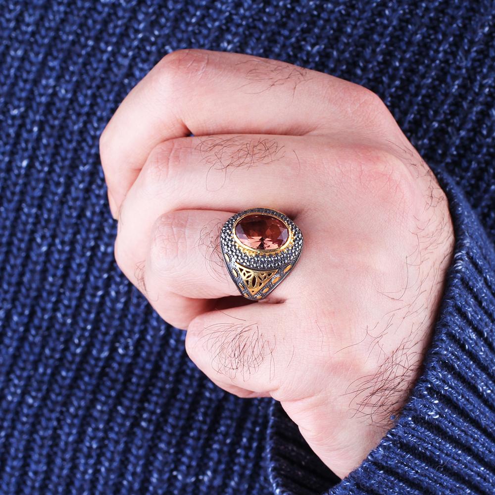 Изображение товара: Мужское серебряное кольцо с зултанитом ручной работы, мужское кольцо из серебра 925, кольцо с зултанитом, серебряное овальное кольцо с зултанитом ручной работы