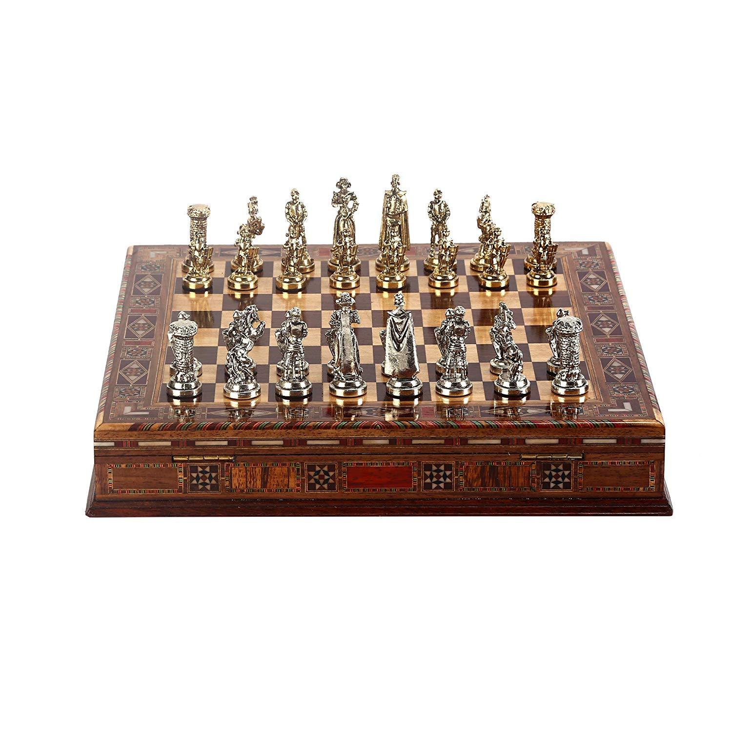 Изображение товара: Набор металлических шахматных фигур средневековой британской армии, детали ручной работы, шахматная доска из натурального массива дерева, хранилище внутри King 7 см