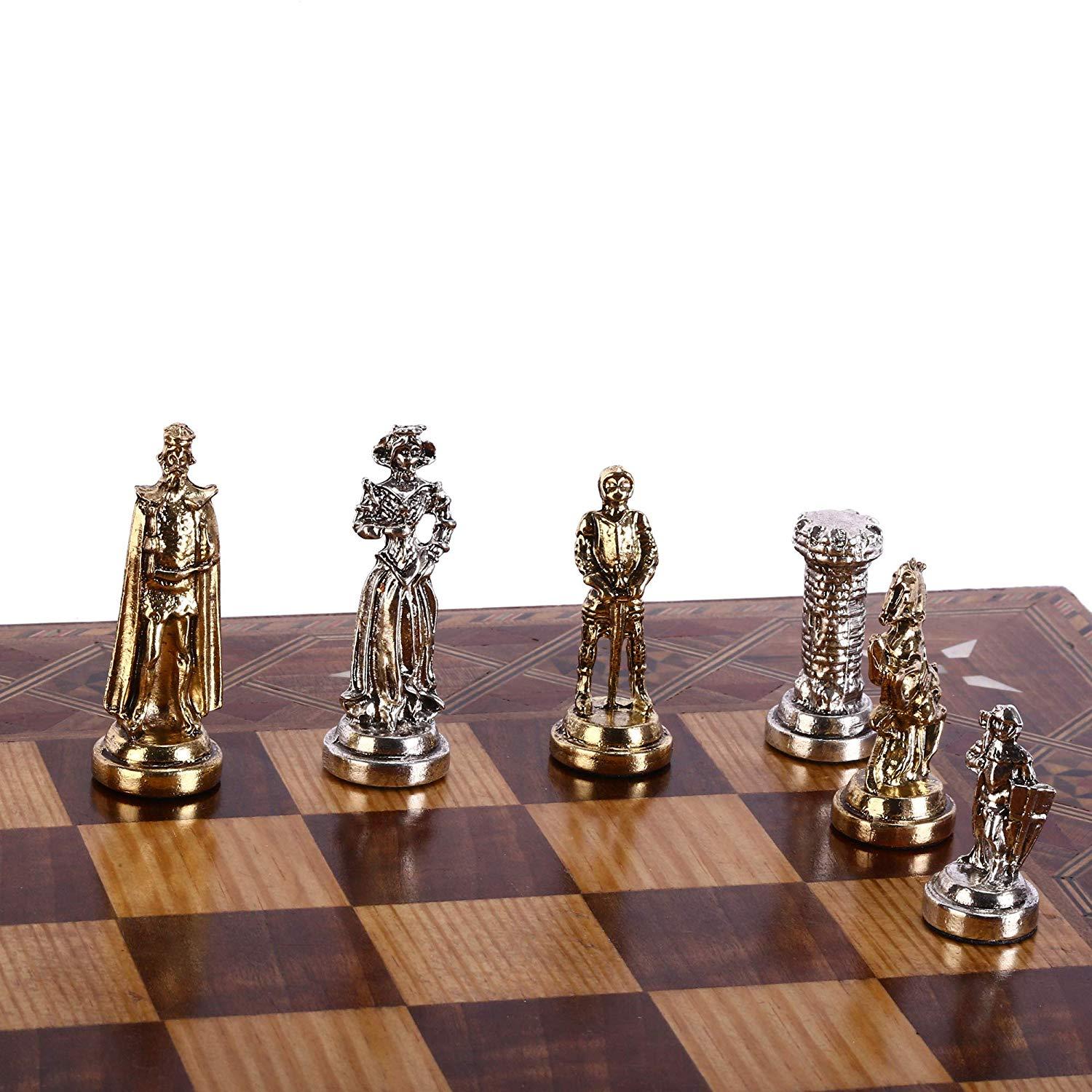 Изображение товара: Набор металлических шахматных фигур средневековой британской армии, детали ручной работы, шахматная доска из натурального твердого дерева, оригинальный жемчуг на доске King 7 см