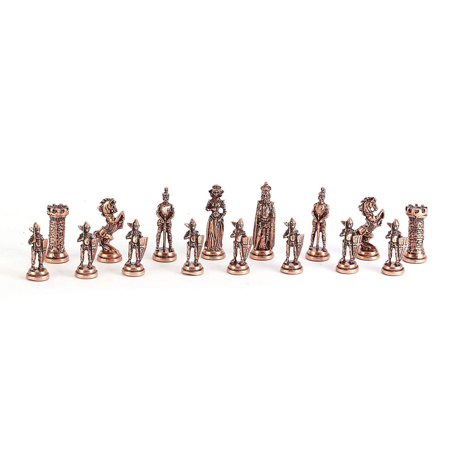Изображение товара: Набор медных металлических шахматных фигур средневековой британской армии под старину, деревянные шахматные доски с перламутровым дизайном King 9 см