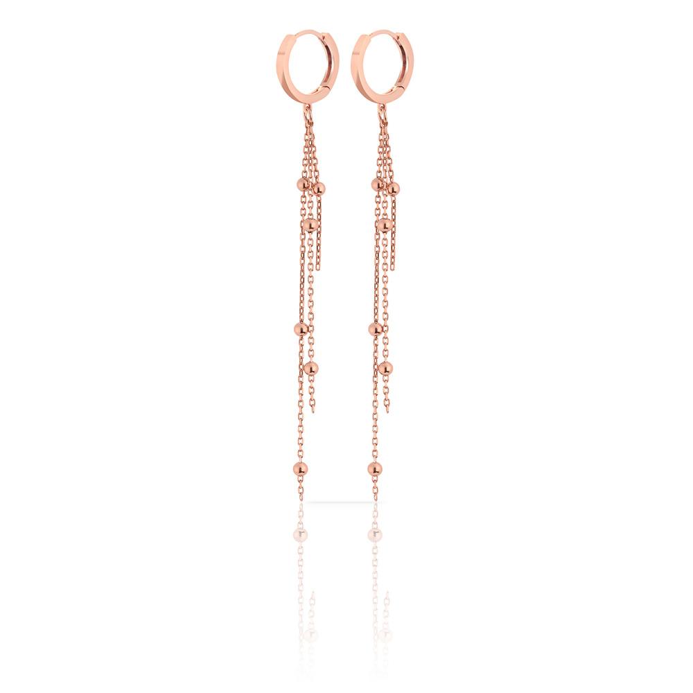 Изображение товара: Глянцевые ювелирные изделия 925 пробы Серебряные длинные серьги для женщин покрытые розовым золотом серьги-капли
