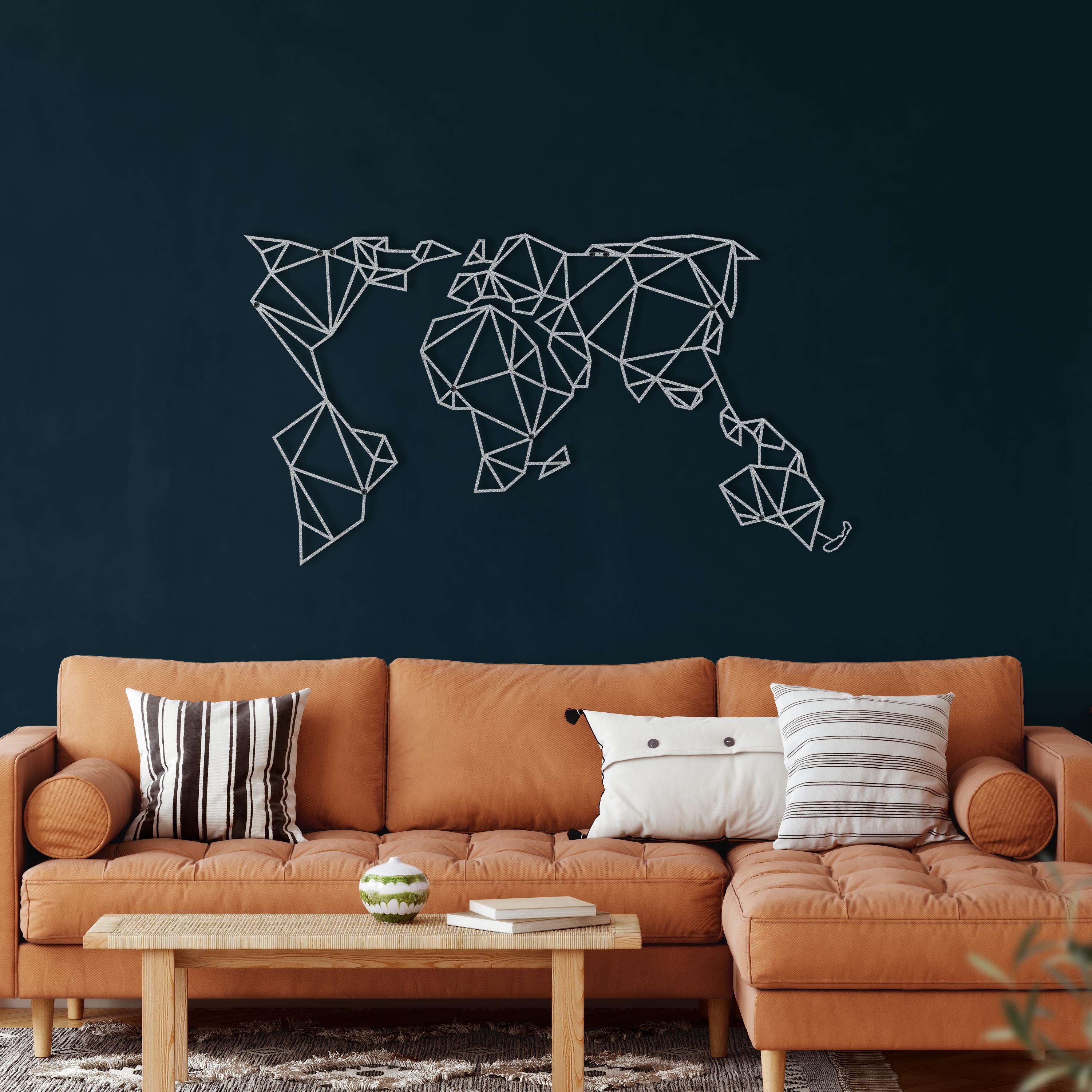 Изображение товара: Настенная металлическая карта мира, геометрический Декор карты мира, Металлический Настенный декор, внутреннее украшение, настенная подвеска, для дома и офиса
