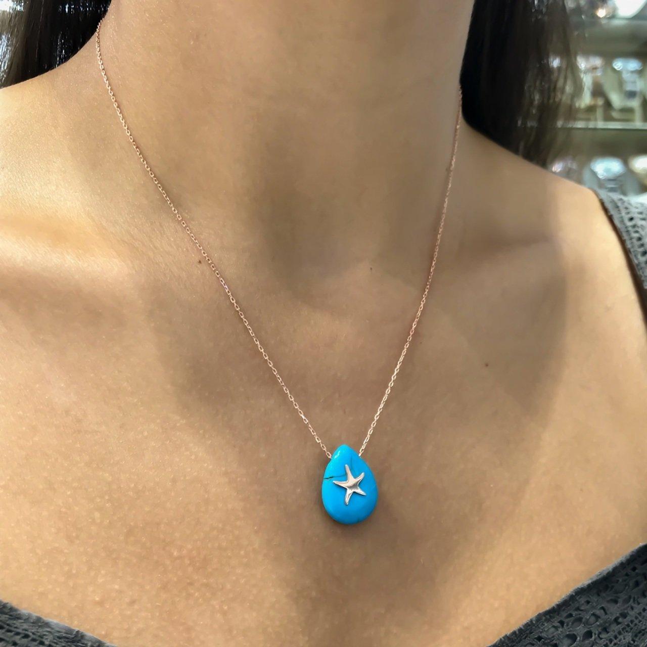 Изображение товара: New Drop Turquoise Turquoise Stone Sea Star Silver Necklace