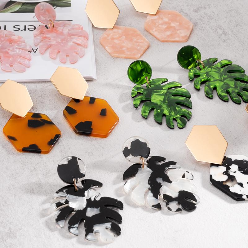Изображение товара: Модные корейские акриловые цветные серьги с неровными листьями для женщин винтажные геометрические круглые серьги из смолы 2021 ювелирные изделия