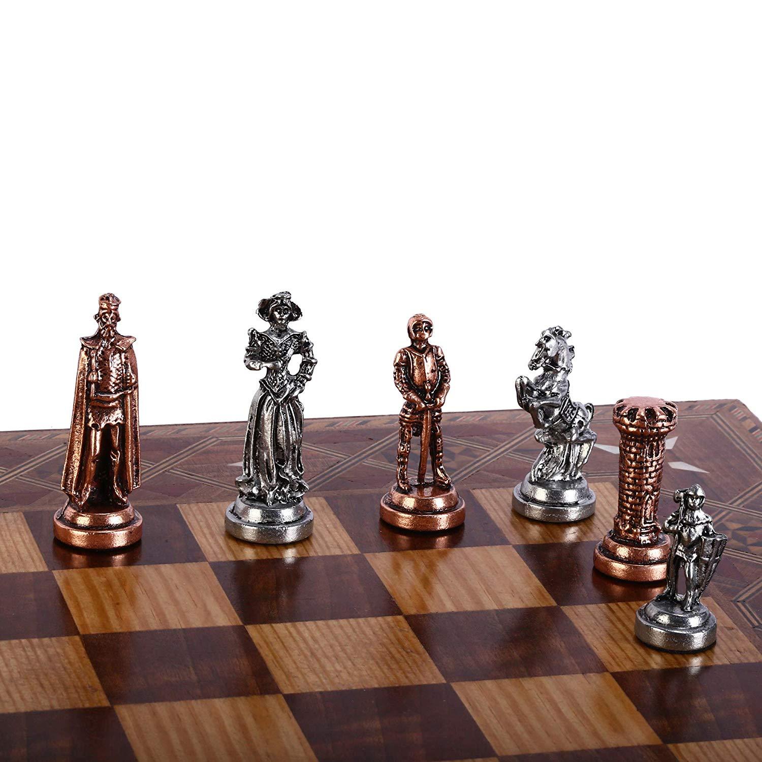 Изображение товара: Набор шахматный из меди, средневековой британской армии, фигуры ручной работы, натуральная твердая деревянная шахматная доска, для хранения внутри короля 7 см