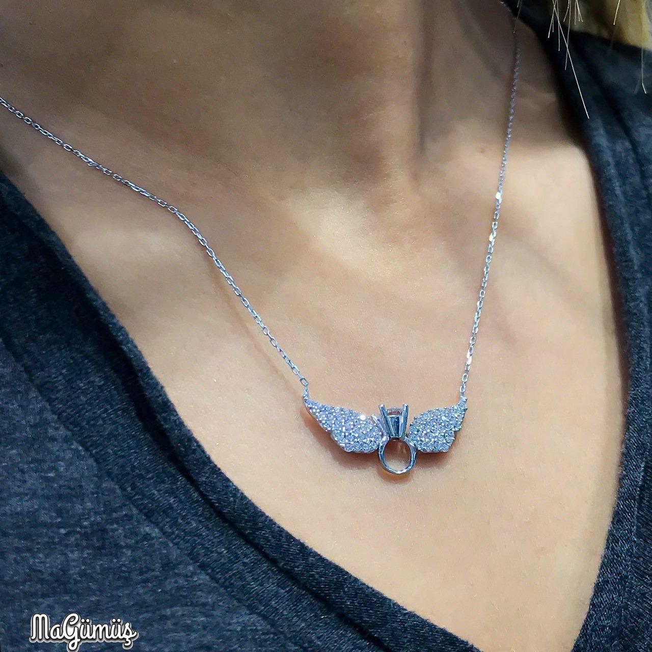 Изображение товара: Engagement Angel Wing Gold Design Silver Necklace