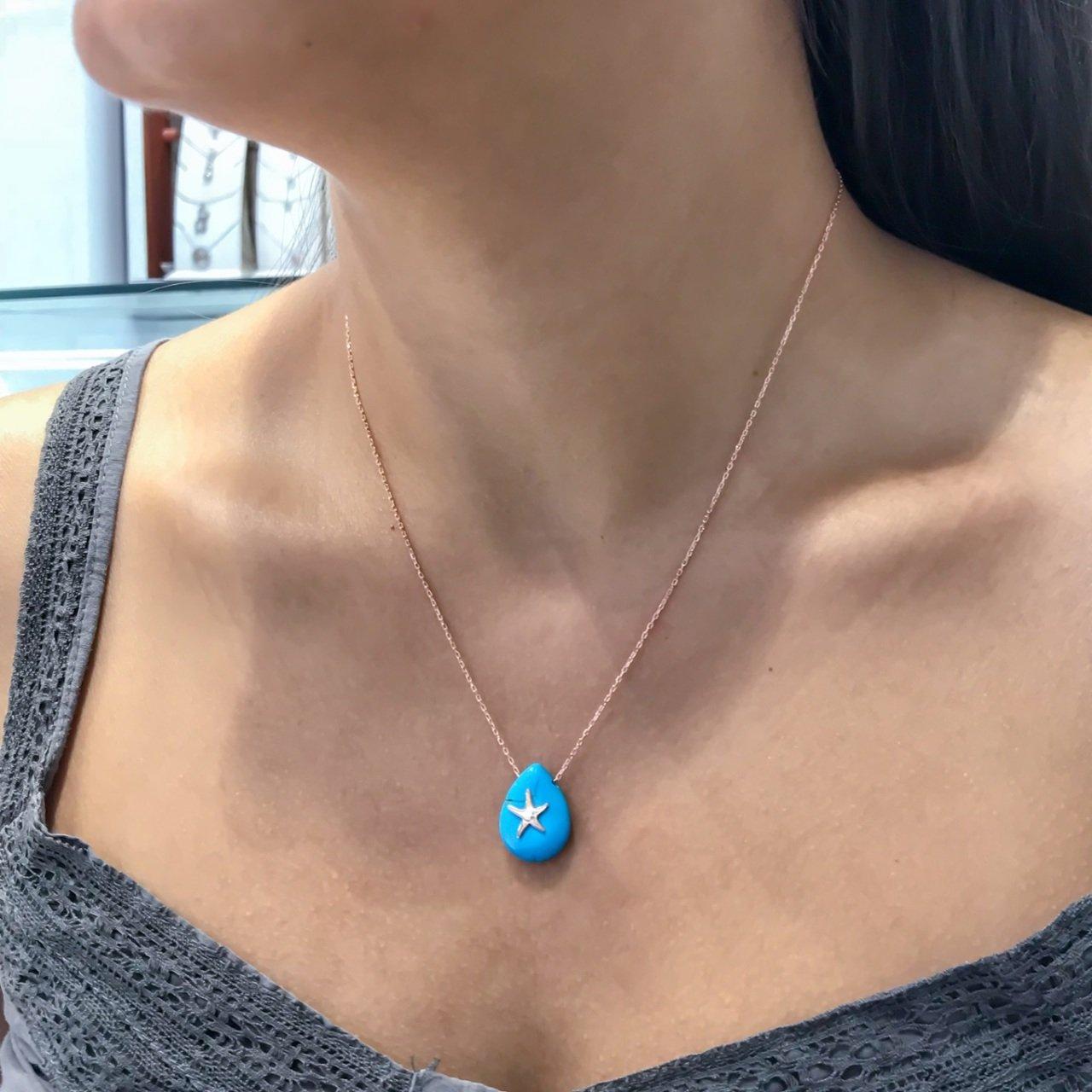 Изображение товара: New Drop Turquoise Turquoise Stone Sea Star Silver Necklace