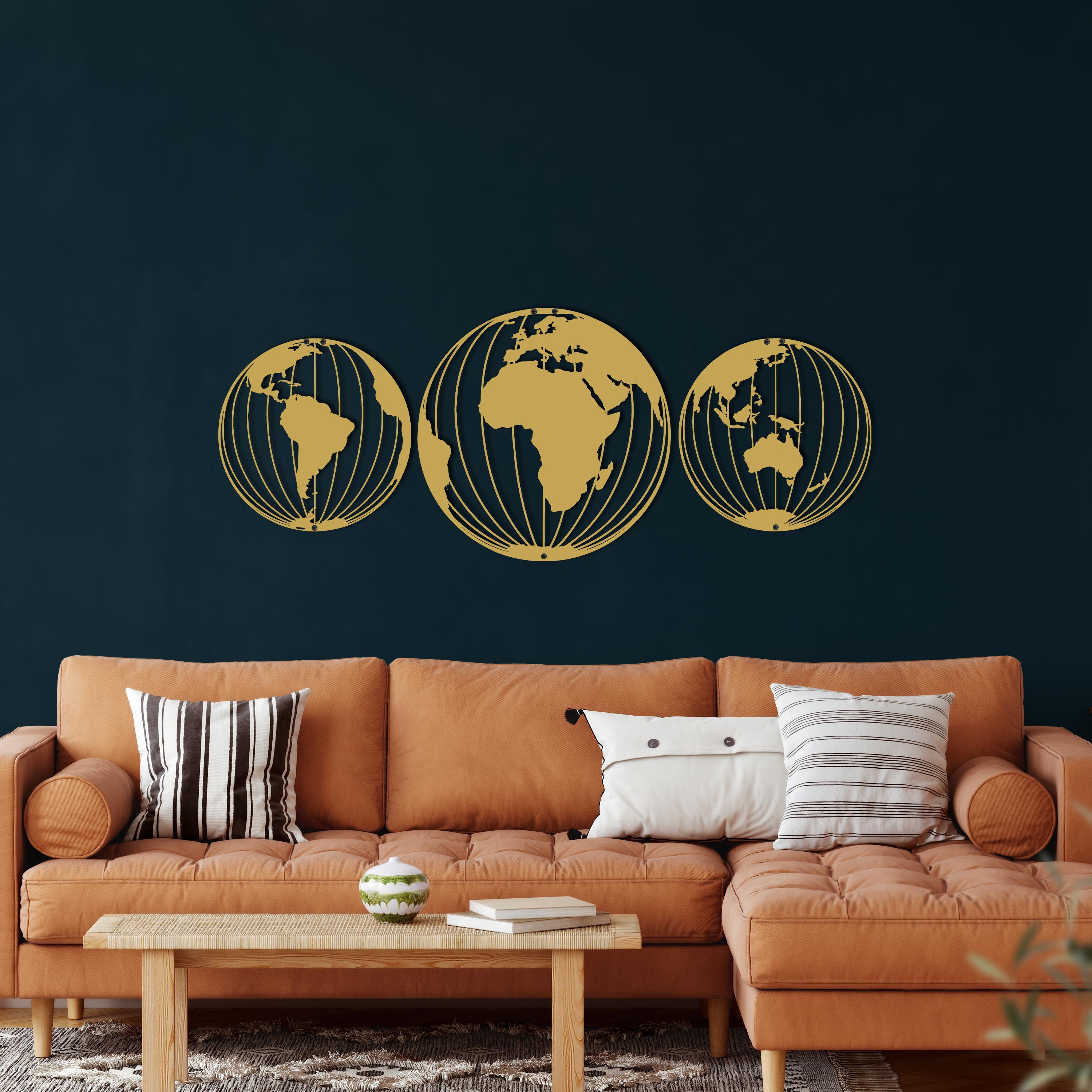 Изображение товара: Карта мира из трех металлов, круглая металлическая карта мира, настенное искусство, металлический декор для стен, металлическое настенное искусство, украшение для дома и офиса