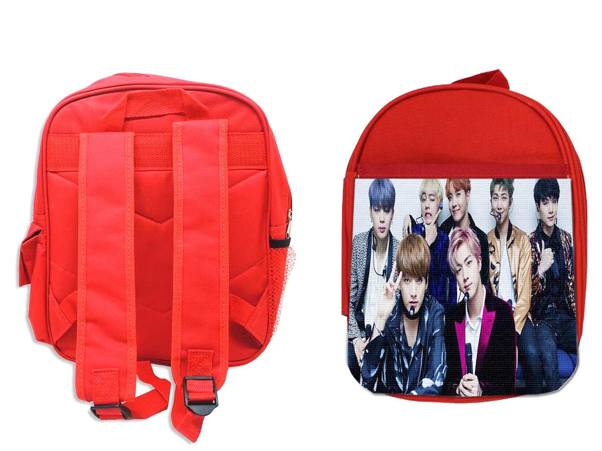 Изображение товара: MERCHANDMANIA Красный Рюкзак BTS BOY с LUV KPOP IDOL MNET для школы материал, Детская рубашка для мальчика и девочки, по заказу покупателя