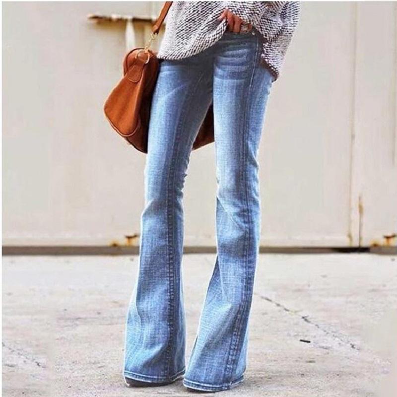 Изображение товара: Женские рваные джинсы-клеш с эффектом потертости, винтажные Выбеленные брюки с высокой талией, синие джинсовые брюки в Корейском стиле, осень 2020