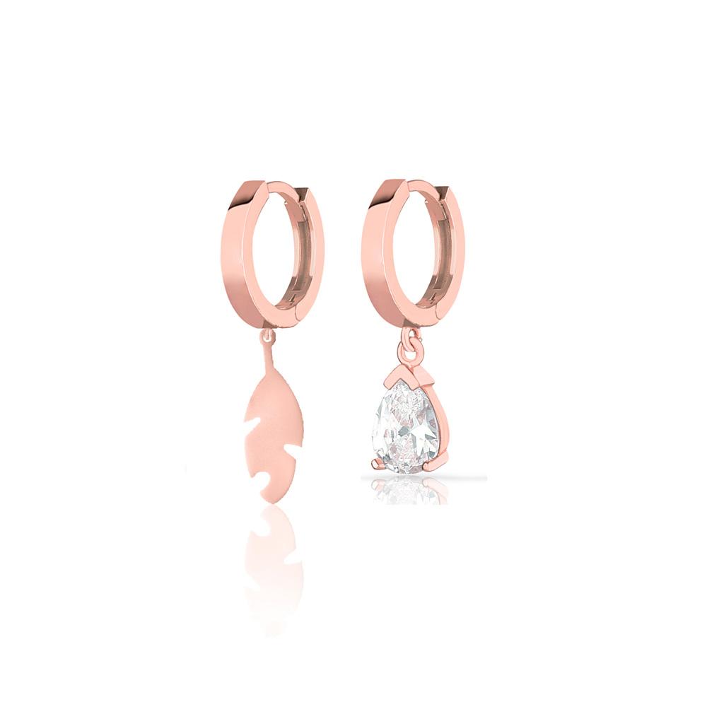 Изображение товара: Новый дизайн, 925 пробы серебряные серьги, ювелирные изделия из перьев для женщин, покрытые розовым золотом серьги-капли с цирконием