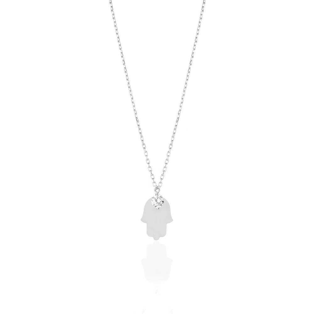 Изображение товара: Циркон Хамса рука Фатимы рука кулон 925 пробы Серебряное ожерелье ювелирные изделия с цепочкой