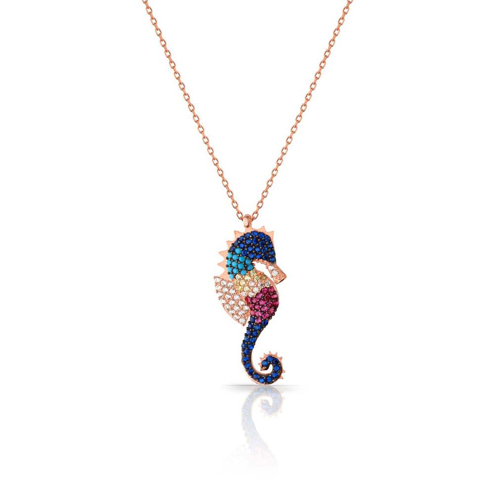 Изображение товара: Глянцевая подвеска в виде морского конька с цирконием ожерелье ювелирные изделия из стерлингового серебра с цепочкой