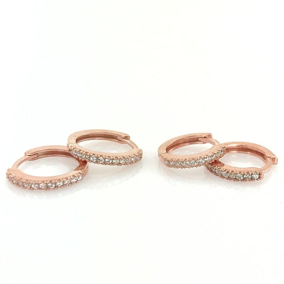Изображение товара: 14 мм крошечные однорядные серьги-кольца с кубическим цирконием из розового золота и серебра